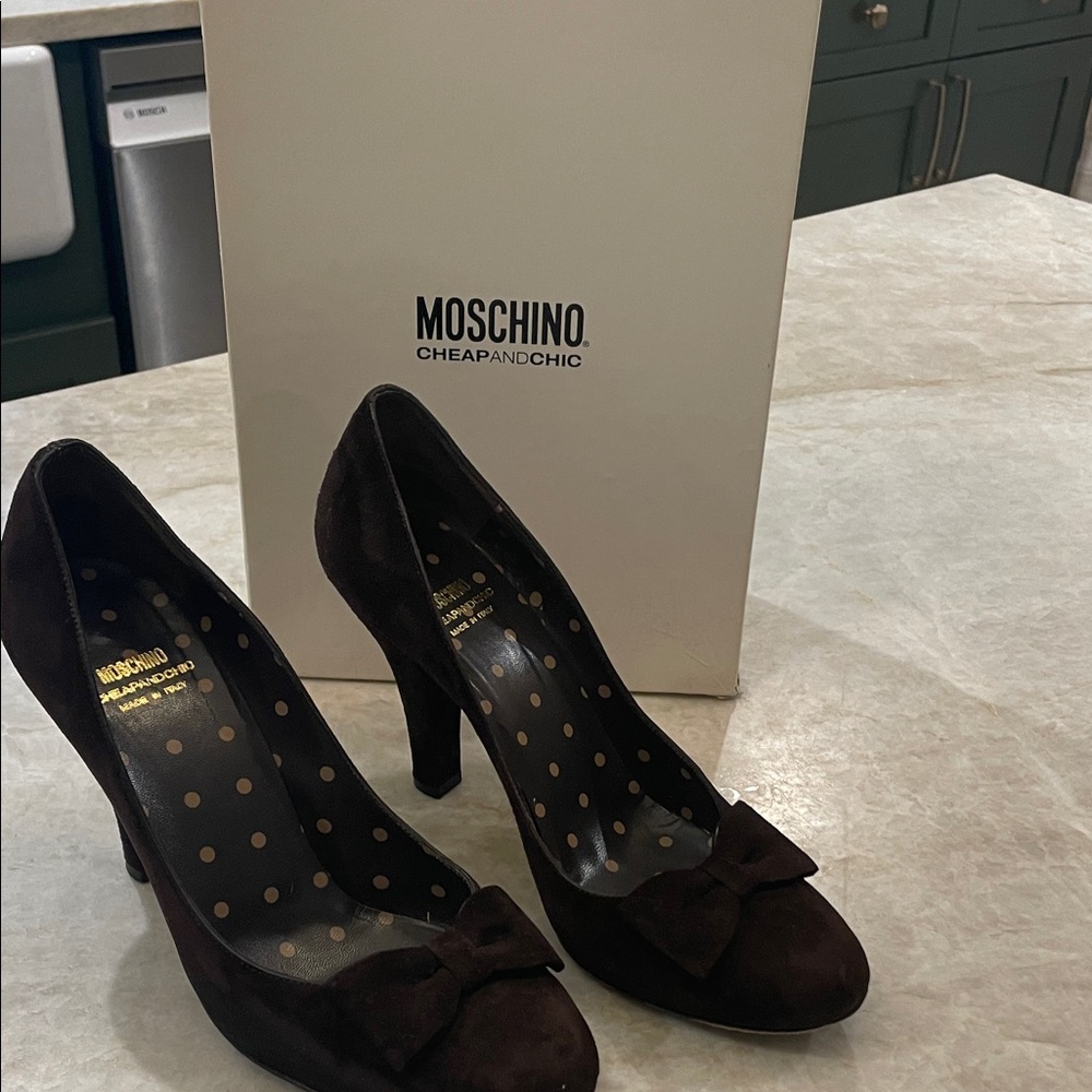 Moschino Dark Brown Suede Heels with Bow